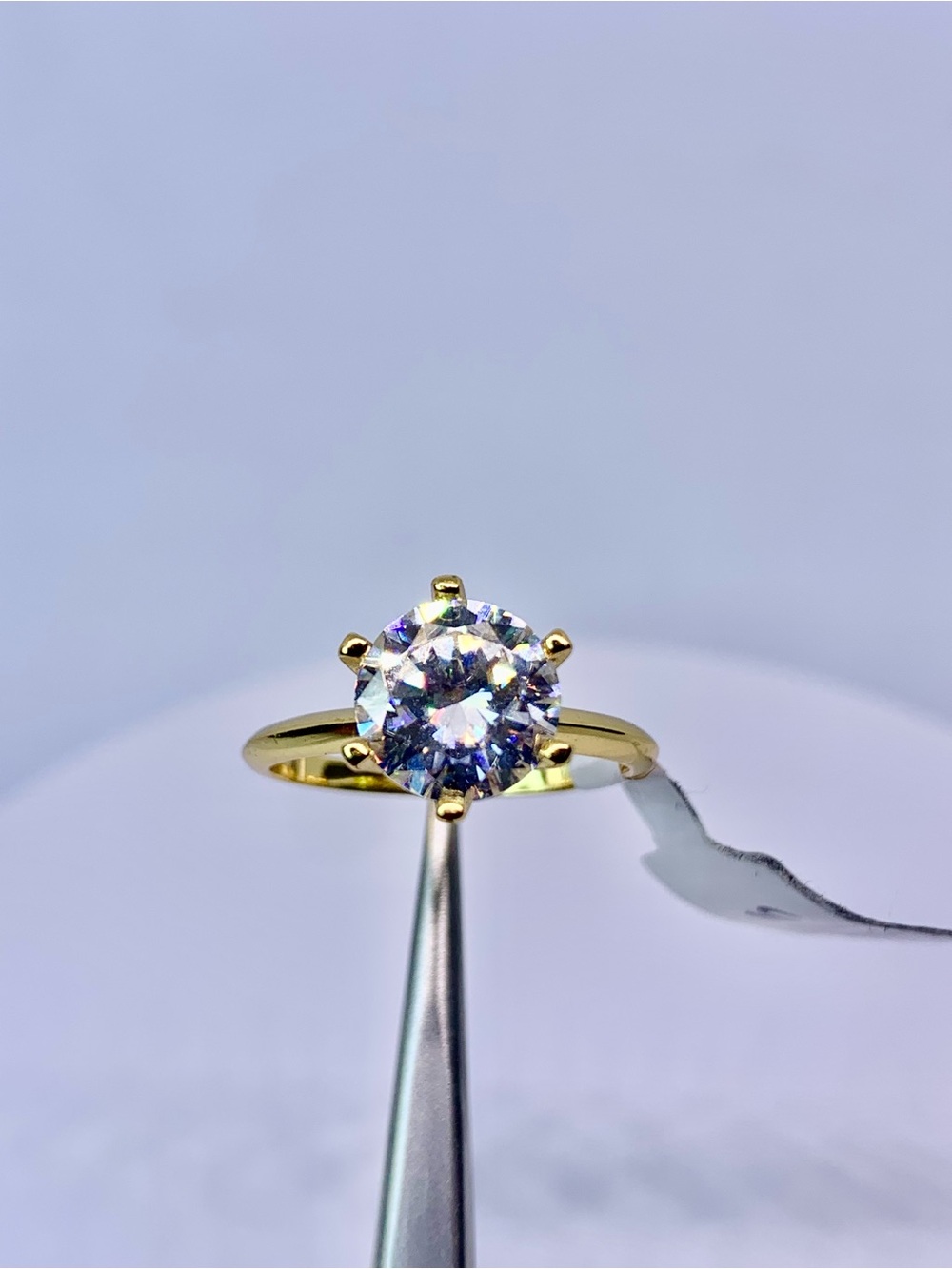 Gold Solitaire Moissanite Ring 925 Yellow Gold Finish 3 Ct Brilliant Round GRA - Picture 8 of 10